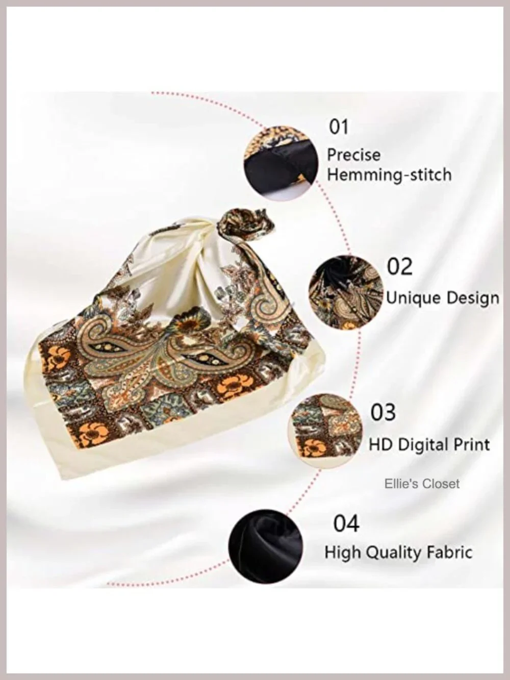 4 Pack Silk Like Square Head Scarves for Women Large Satin Hair Scarf Neck